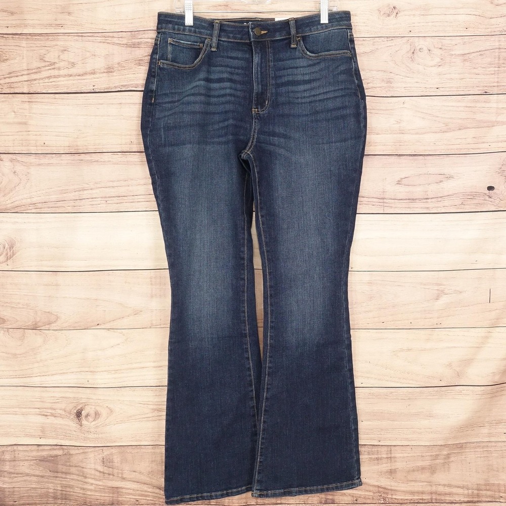 New! Sonoma Flare Jeans Womens 14 Blue Dark Wash High Rise Stretch 33x30.5 Denim